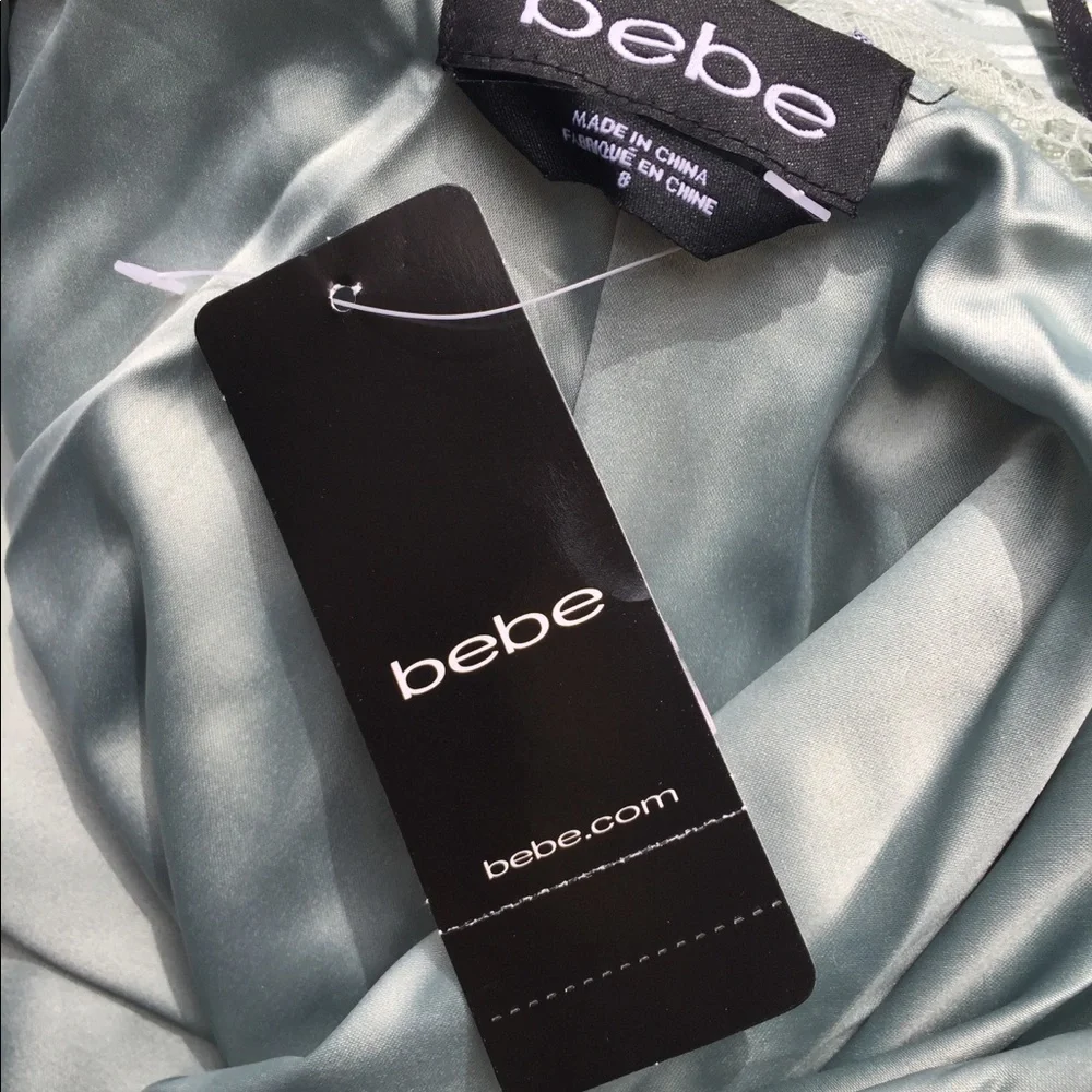 Bebe palest pastel mint green, lace panel backed halter dress - Picture 4 of 14